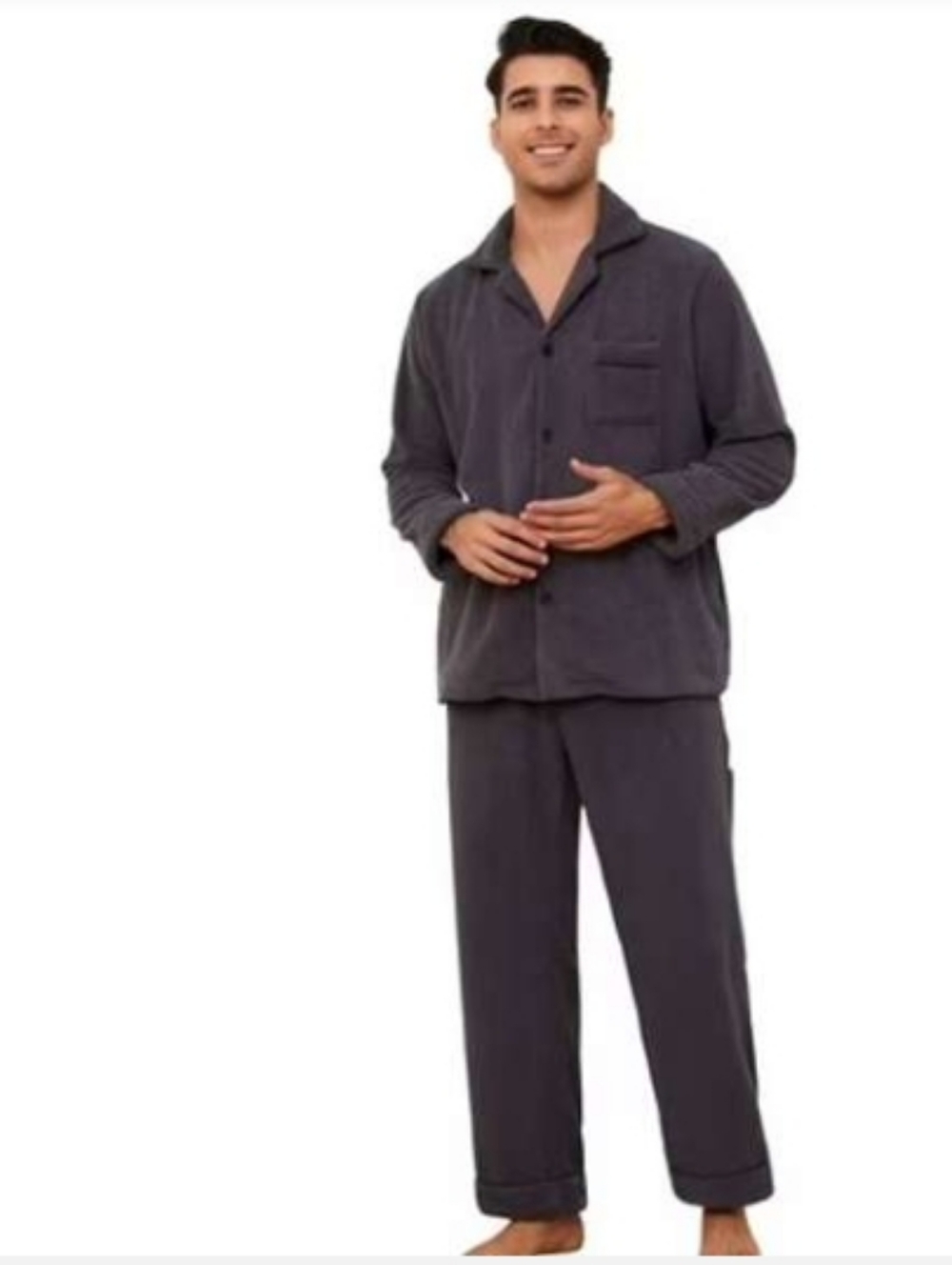 Vulcanodon Mens Fleece Pajama Set, Soft Warm Long Sleeve Sleepwear w pockets. L